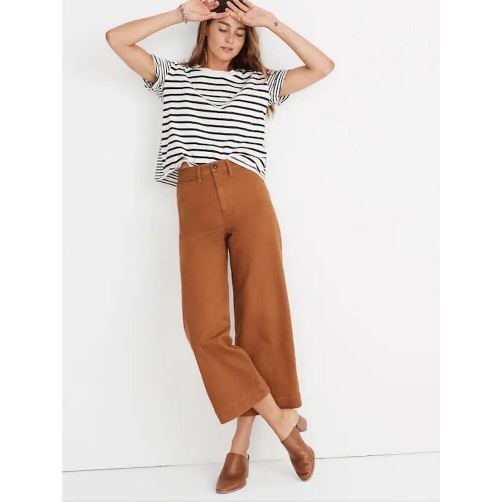 Madewell Emmett Wide Leg Crop Pants Size 26 Burnt Sienna Stretch Bohemian - Picture 2 of 13
